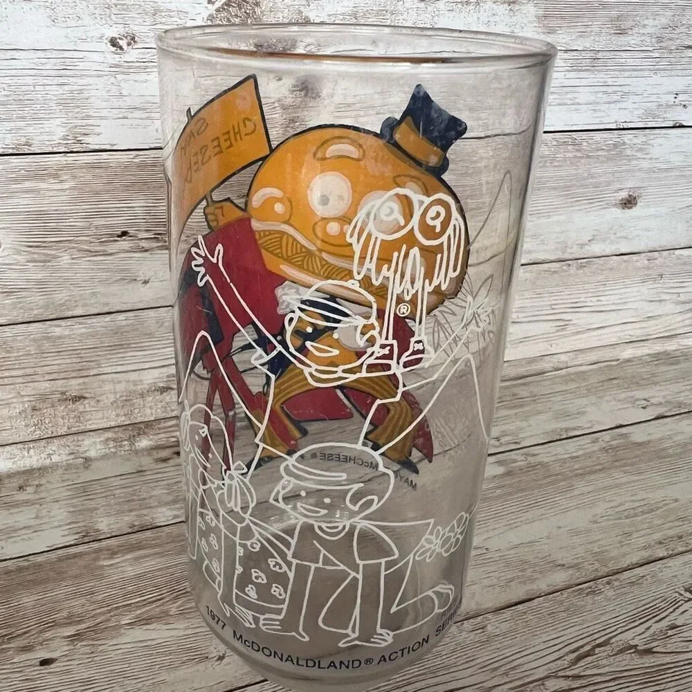 McDonald's Drinking Glass Mayor McCheese Say Cheeseburger 1977 Action Series‎